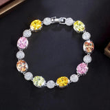 Multicolor Oval CZ Crystal Chain Link Silver Tennis Bracelet Birthday Gift