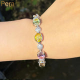 Multicolor Oval CZ Crystal Chain Link Silver Tennis Bracelet Birthday Gift