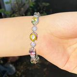 Multicolor Oval CZ Crystal Chain Link Silver Tennis Bracelet Birthday Gift