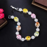 Multicolor Oval CZ Crystal Chain Link Silver Tennis Bracelet Birthday Gift