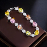 Multicolor Oval CZ Crystal Chain Link Silver Tennis Bracelet Birthday Gift