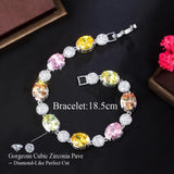Multicolor Oval CZ Crystal Chain Link Silver Tennis Bracelet Birthday Gift