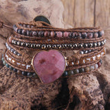 Boho Bracelet Natural Stones Heart Charm Wrap Bracelet Women Gift