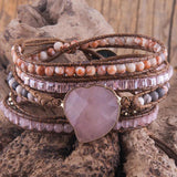 Boho Bracelet Natural Stones Heart Charm Wrap Bracelet Women Gift