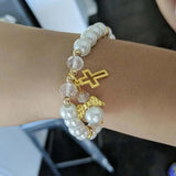 Baptism Glass Pink Pearl Angel Bracelet Wedding Favor