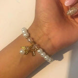 Baptism Glass Pink Pearl Angel Bracelet Wedding Favor
