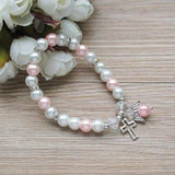 Baptism Glass Pink Pearl Angel Bracelet Wedding Favor