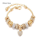 Crystal Bead Charm Bracelet with Heart Pendant for Women