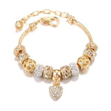 Crystal Bead Charm Bracelet with Heart Pendant for Women