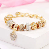 Crystal Bead Charm Bracelet with Heart Pendant for Women