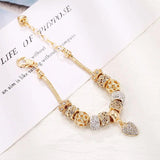 Crystal Bead Charm Bracelet with Heart Pendant for Women
