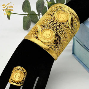 Indian 24K Plated Bangles With Ring Dubai Wedding Bridal Cuff Bracelets