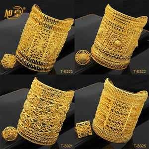 Dubai Ethiopia 24K Plated Bangle & Ring Set Arabic Charm Copper Party Jewelry
