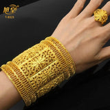 Dubai Ethiopia 24K Plated Bangle & Ring Set Arabic Charm Copper Party Jewelry