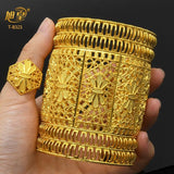 Dubai Ethiopia 24K Plated Bangle & Ring Set Arabic Charm Copper Party Jewelry