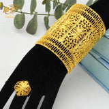 Dubai Ethiopia 24K Plated Bangle & Ring Set Arabic Charm Copper Party Jewelry