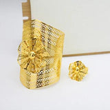 24k Flower Dubai Women Bracelet & Ring Set Ethiopian Wedding Jewelry