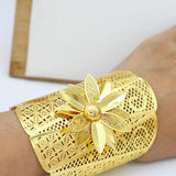 24k Flower Dubai Women Bracelet & Ring Set Ethiopian Wedding Jewelry