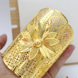24k Flower Dubai Women Bracelet & Ring Set Ethiopian Wedding Jewelry
