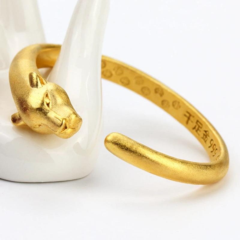 Leopard Animal Head Bangle Yellow Filled Cuff Bracelet