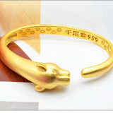 Leopard Animal Head Bangle Yellow Filled Cuff Bracelet