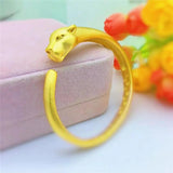 Leopard Animal Head Bangle Yellow Filled Cuff Bracelet
