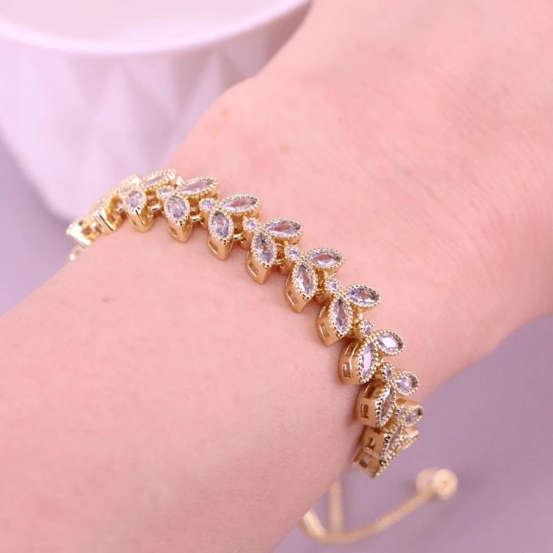 Leaf Charm CZ Crystal Bracelets for Women