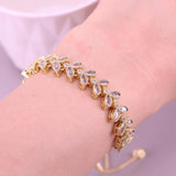 Leaf Charm CZ Crystal Bracelets for Women