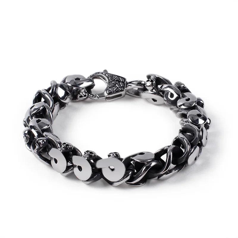 Vintage Skeleton Round Chain Bracelet Men Metal Stainless Steel Heavy Bangles