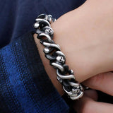 Vintage Skeleton Round Chain Bracelet Men Metal Stainless Steel Heavy Bangles