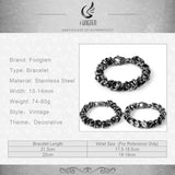 Vintage Skeleton Round Chain Bracelet Men Metal Stainless Steel Heavy Bangles