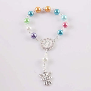 10 PCS Colorful Glass Pearl Rosary Bracelet Children's Communion Baptism Favors