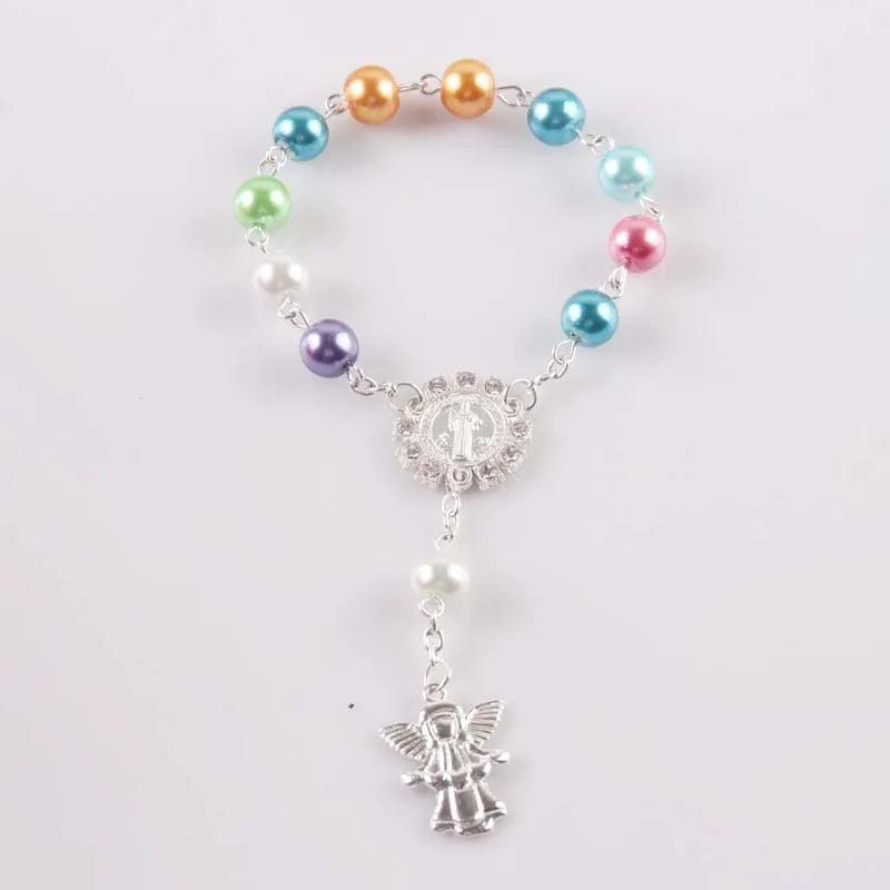 10 PCS Colorful Glass Pearl Rosary Bracelet Children's Communion Baptism Favors