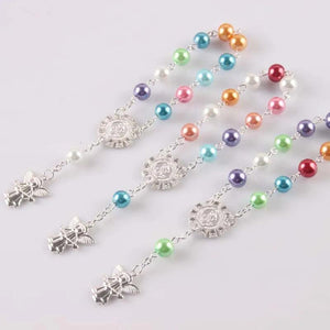 10 PCS Colorful Glass Pearl Rosary Bracelet Children's Communion Baptism Favors