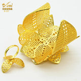 Dubai Adjustable Bangle With Ring For Women African Arabic Charm Plated Bracelet