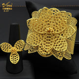 Dubai Adjustable Bangle With Ring For Women African Arabic Charm Plated Bracelet