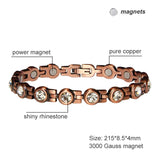 Copper Magnetic Bangle Bracelet with Rhinestone Crystal for Women