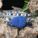 Boho Beaded Leather Wrap Bracelet Mix Stones Weaving Statement