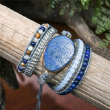 Boho Beaded Leather Wrap Bracelet Mix Stones Weaving Statement