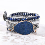Boho Beaded Leather Wrap Bracelet Mix Stones Weaving Statement