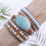 Leather Wrap Bracelet Amazonite Beaded 5X Layers