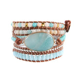 Leather Wrap Bracelet Amazonite Beaded 5X Layers