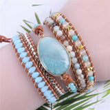 Leather Wrap Bracelet Amazonite Beaded 5X Layers