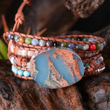 Natural Stone Leather Bracelet Mix Stones 5 Layers Wrap Bracelet