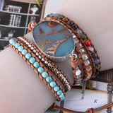 Natural Stone Leather Bracelet Mix Stones 5 Layers Wrap Bracelet