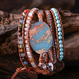 Natural Stone Leather Bracelet Mix Stones 5 Layers Wrap Bracelet