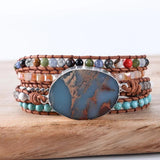 Natural Stone Leather Bracelet Mix Stones 5 Layers Wrap Bracelet