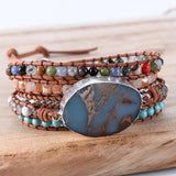 Natural Stone Leather Bracelet Mix Stones 5 Layers Wrap Bracelet