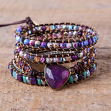 Boho Amethysts 5X Layered Wrap Bracelets Vegan Jewelry