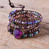 Boho Amethysts 5X Layered Wrap Bracelets Vegan Jewelry